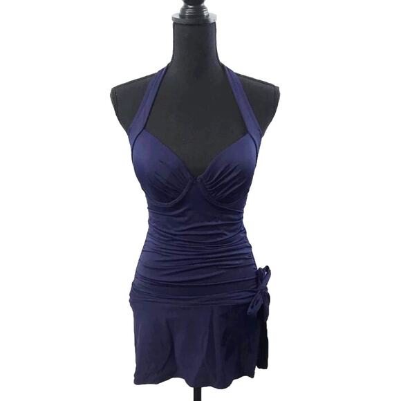 Tommy Bahama Pearl Navy Underwire Tankini with Skirted Hipster Small - Picture 2 of 4